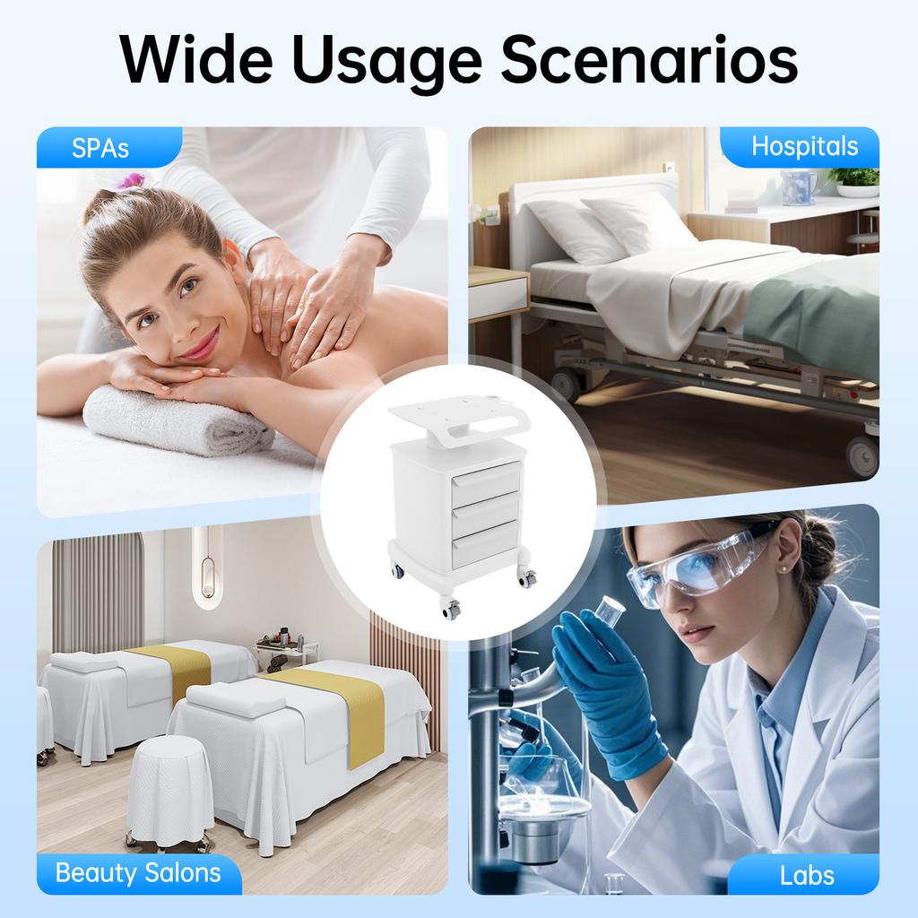 Beauty Trolley Cart ABS Mobile Storage Organizer with 3 Drawers, 30kg Load & 4 Wheels for Salon Clinic Spa