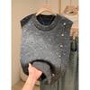 Gray Round Neck Knitted Vest Jacket for Women Autumn and Winter New Style Printed Design Sleeveless Sweater Layered Top