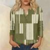Women's Fashion Cotton Linen Printed 3/4 Sleeve Button Shirt for Casual Wear