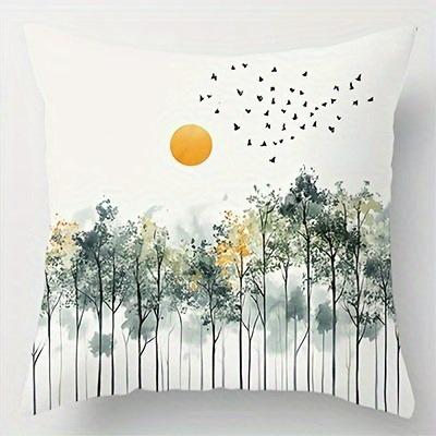 Modern Watercolor Tree And Sun Print Throw Pillow Coversuitable For Sofa Car Bedroom Decorative Cushion Cover Pillow Cover