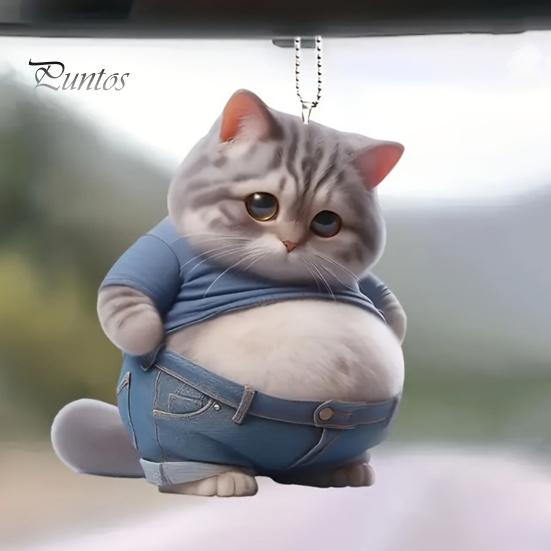 Autoanhänger, multifunktionale Aufhängung, großes Bauchkatzen-Design, 2D-Acryl-Autoanhänger, Rucksack-Charme