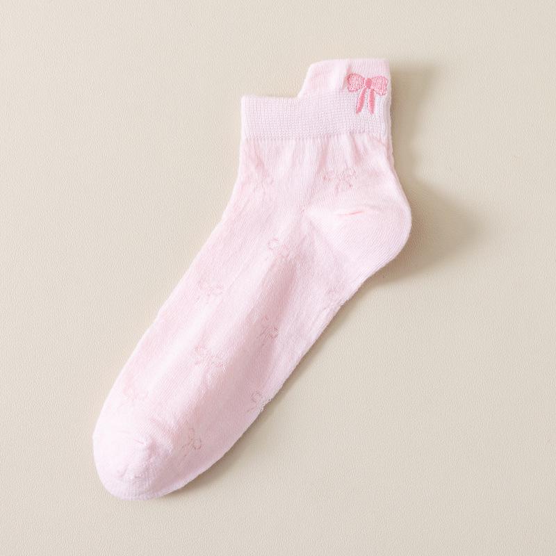 Women's Cute Japanese Style Bow Embroidery Mesh Ankle Socks