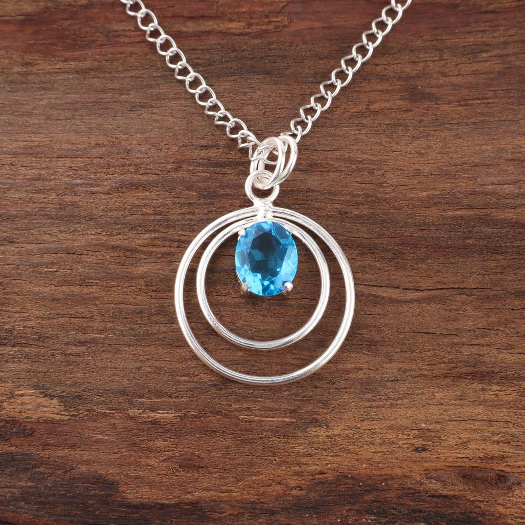 Swiss Blue Topaz Gemstone Pendant, 925 Solid Sterling Silver Pendant Jewelry Handmade Pendant, Silver Jewelry For Gift