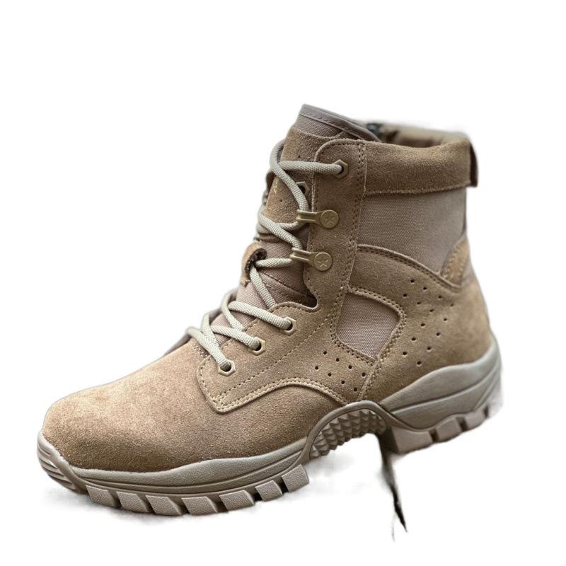 Outdoor new middle help new brown combat training boots ultra-light puncture waterproof training cowhide boots ultra-light desert boots