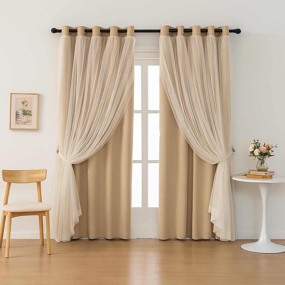 Double Layer Curtains with Star Cut-Outs Blackout Rod Pocket Drapes Projects Beautiful Starry Patterns Home Window Decor