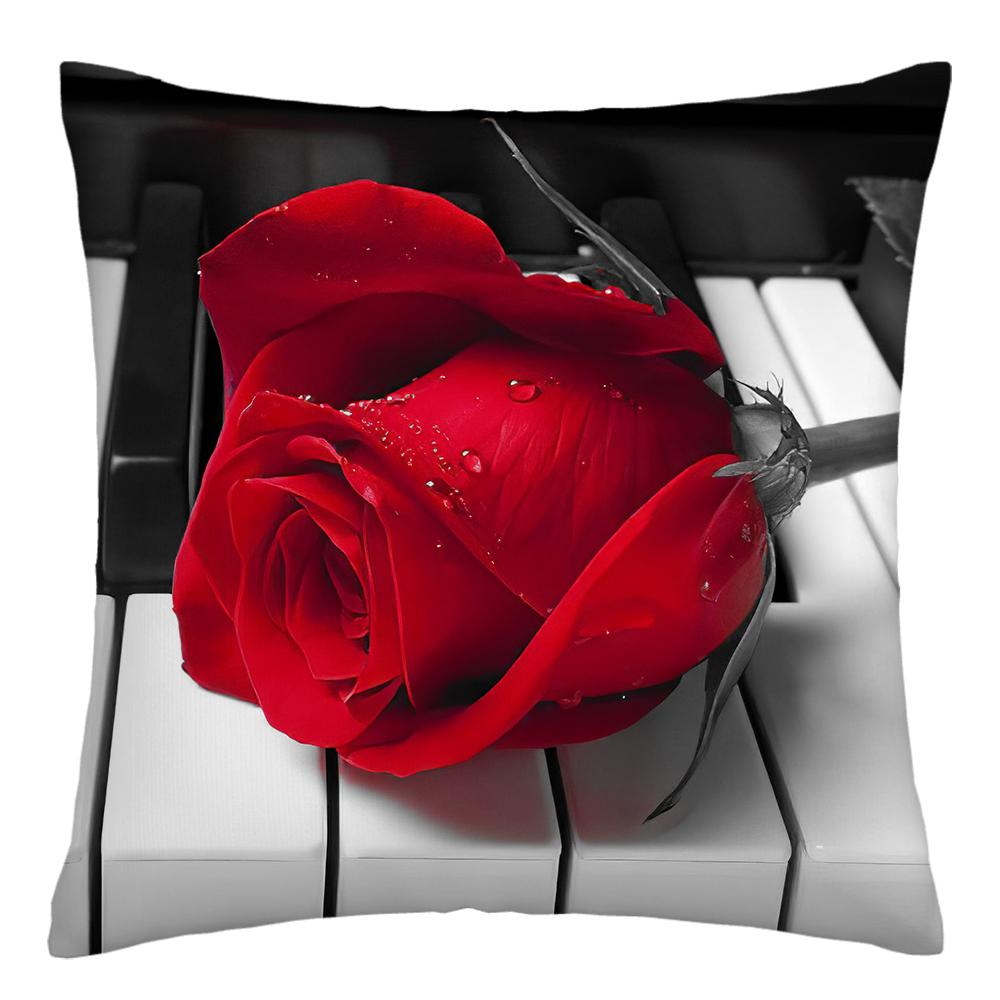 45X45cm Home Improvement Decor Pillowcase Red Rose Flower Print Polyester Sofa Cushion Cover