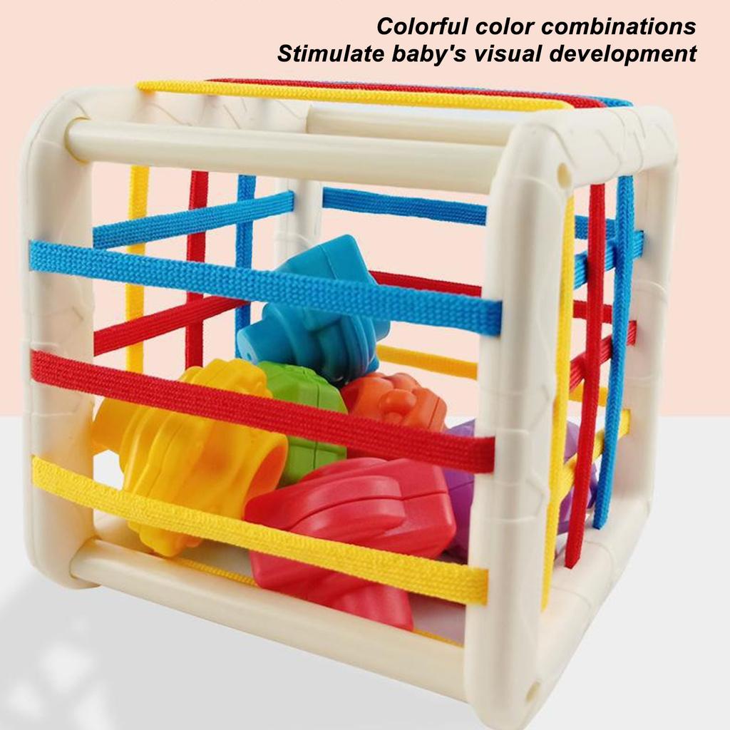Baby Shape Sorter Set 6 Colorful Blocks Elastic Bands Educational Shape Sorter Sensory Toy