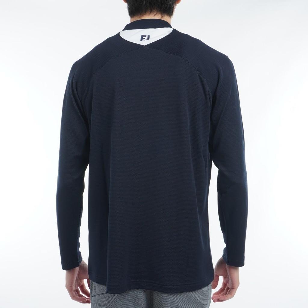 FootJoy DRY THROUGHLIGHT Chest Line Long Sleeve Mock Neck Shirt, Navy, Men's, Size XL (FJ-F24-S02, 32172-XL)