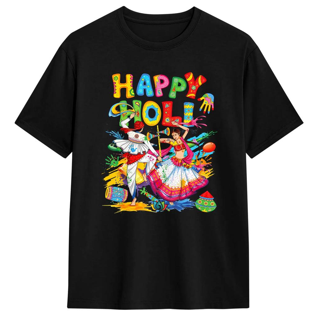 Groovy Happy Holi Festival Colors India Hindu Women s T Shirt Beach Fashion T Shirts Men 100% Cotton Round Neck Tees