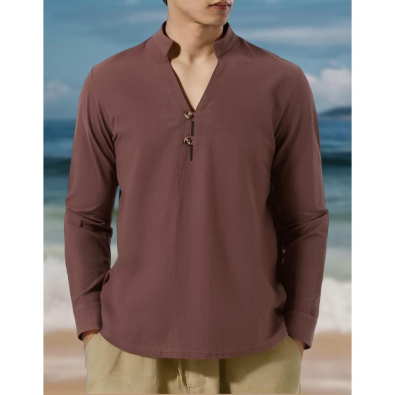 Men Stand Collar Long Sleeve Casual Shirt