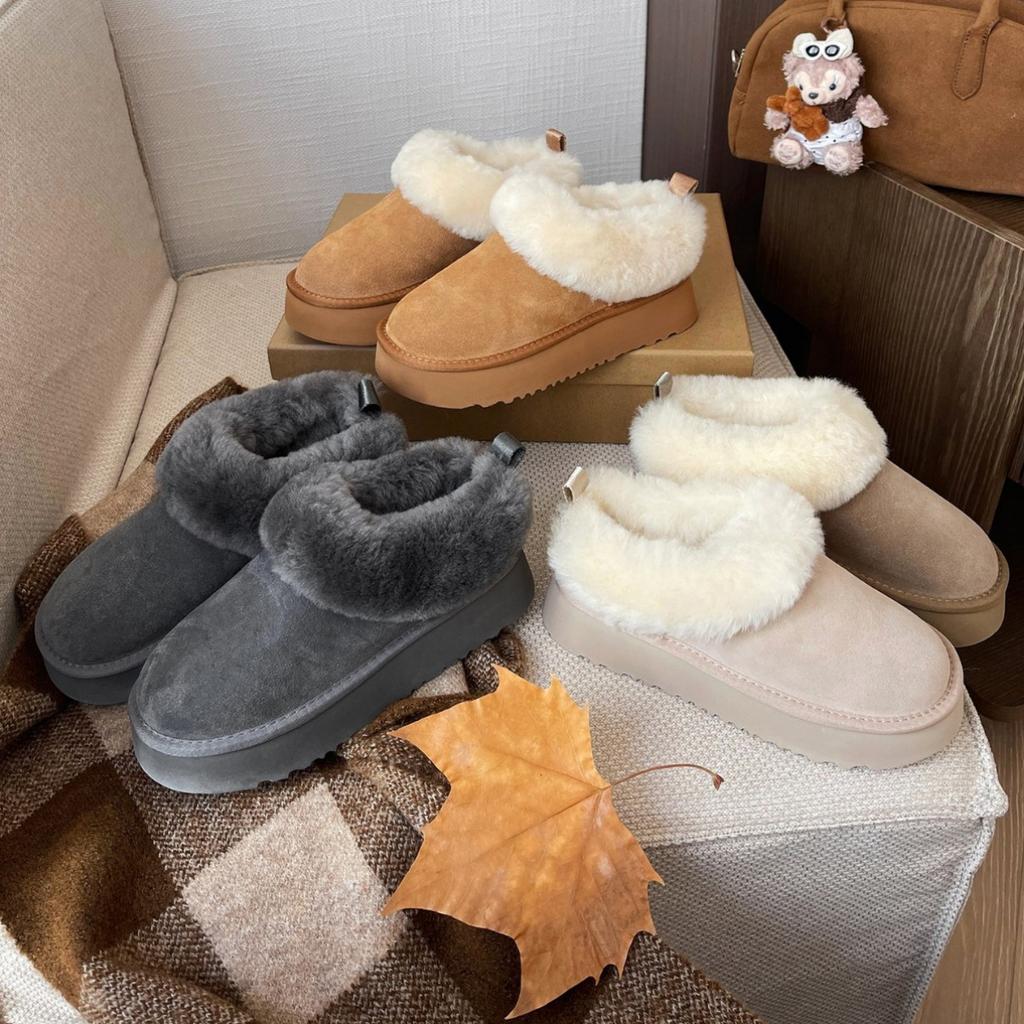 Leather Heightening Snow Boots Women's Winter New Piled Thickened Soles Fluffy Shoes Cotton Shoes