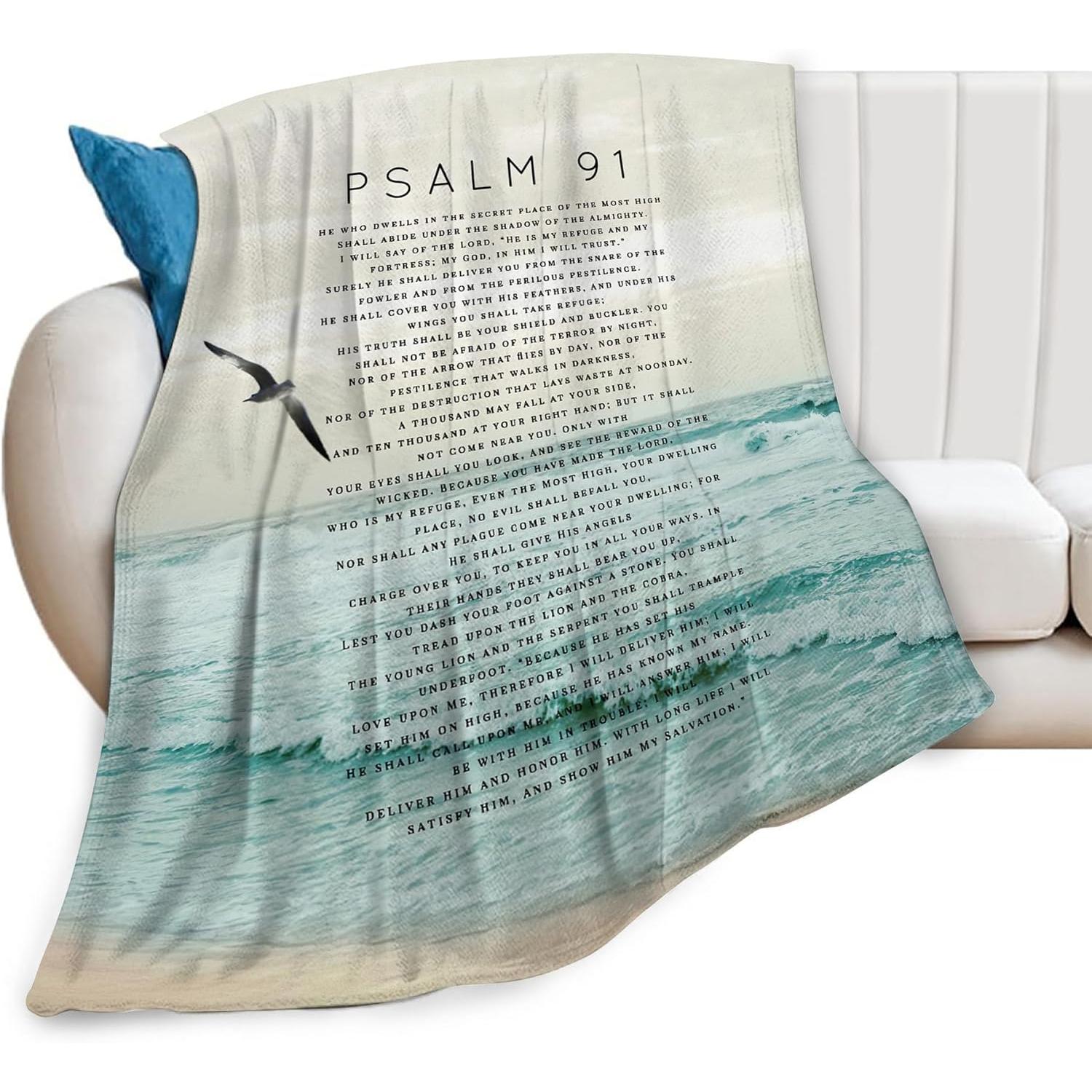 Christian Bible Blanket Psalm 91 Throw Blanket Christian Gifts and Decor Religious Bible Verse Blanket for Women Men Girls Boys 75x90cm