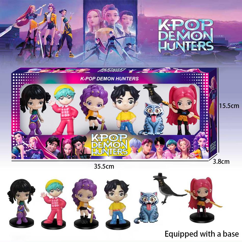 New Q version Anime Kpop Demon Hunters Saja Boys PVC Doll Group Decorative Doll Holiday Christmas Gifts Boxed