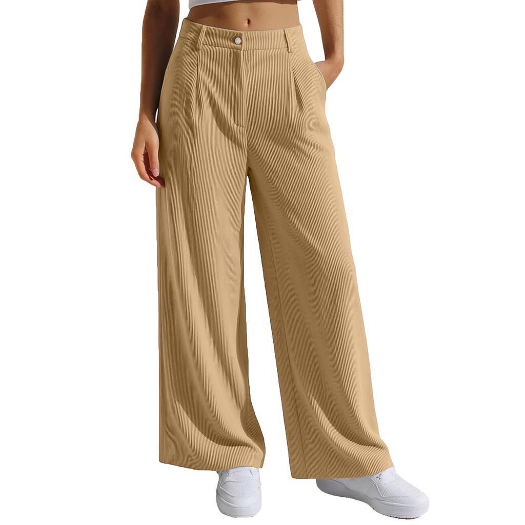 Women's Casual Fashion Color Elastic Waistband Pocket Wide-Leg Straight-Leg Pants