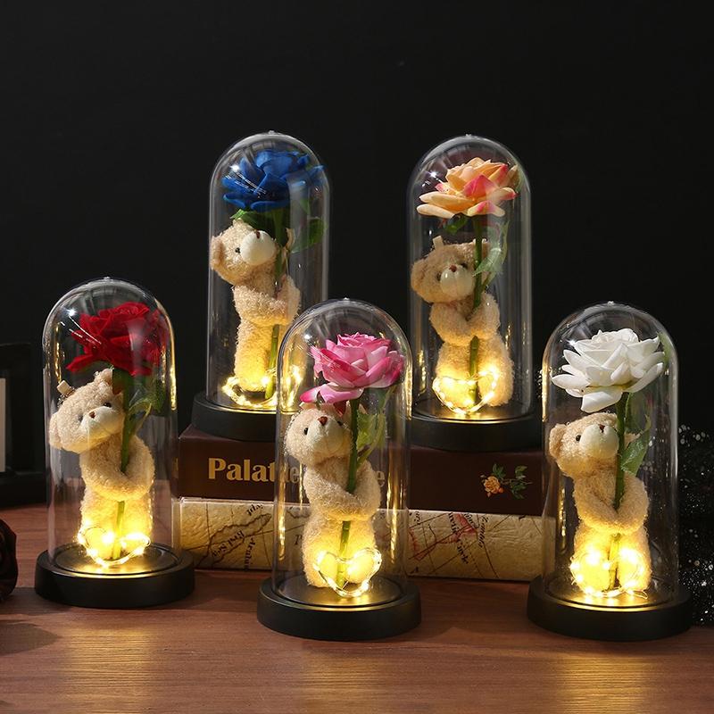 Eternal Rose Flowers Artificial Foil Flower in Glass Glow Immortal Flower LED Roses Lamp Flores Eternas Mother's Day Gift