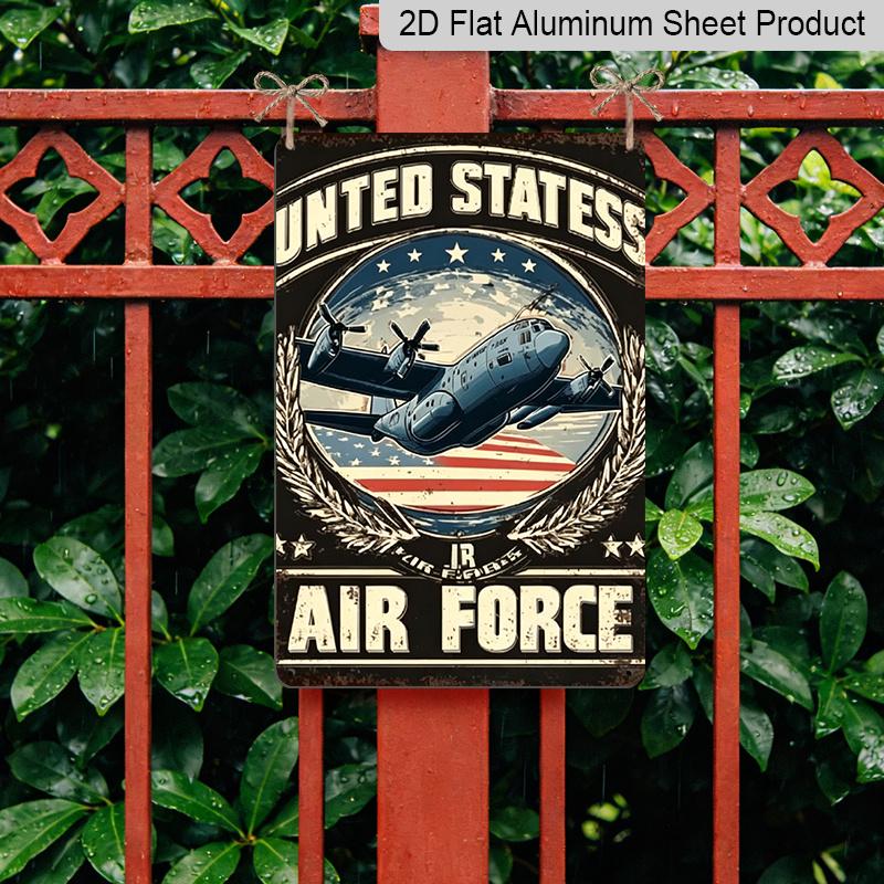 2D Flat, 1pc United States Air Force Vintage Airplane Aluminum Sign - Patriotic Military Wall Decor Military Room Decor, Man Cave, Patriotic Home
