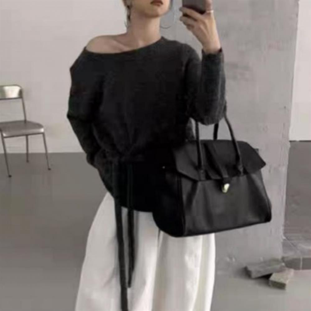 New Arrivals Open Run Women Unbalanced Side SliT Simple Long Sleeve T shirT