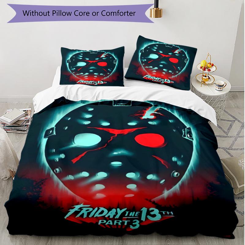 3pcs Duvet Cover Set (1*Duvet Cover + 2*Pillowcase, Without Core), Jason Voorhees Print Soft All‑Season Bedding Set, Home Bedroom Decor Gift