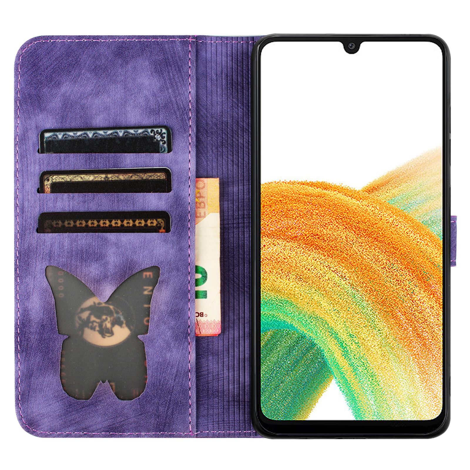 

For Samsung Galaxy A15 4G/A15 5G Card Slots Case Butterfly Cat Leather Wallet Phone Cover Rose
