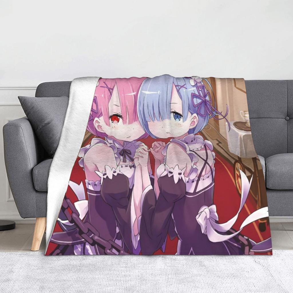 Rem Emilia Re:ZERO Flanell-Kuscheldecken Starten das Leben in Anderen Welten Anime-Decke für Sofa Couch Warmes Schlafzimmer Steppdecke