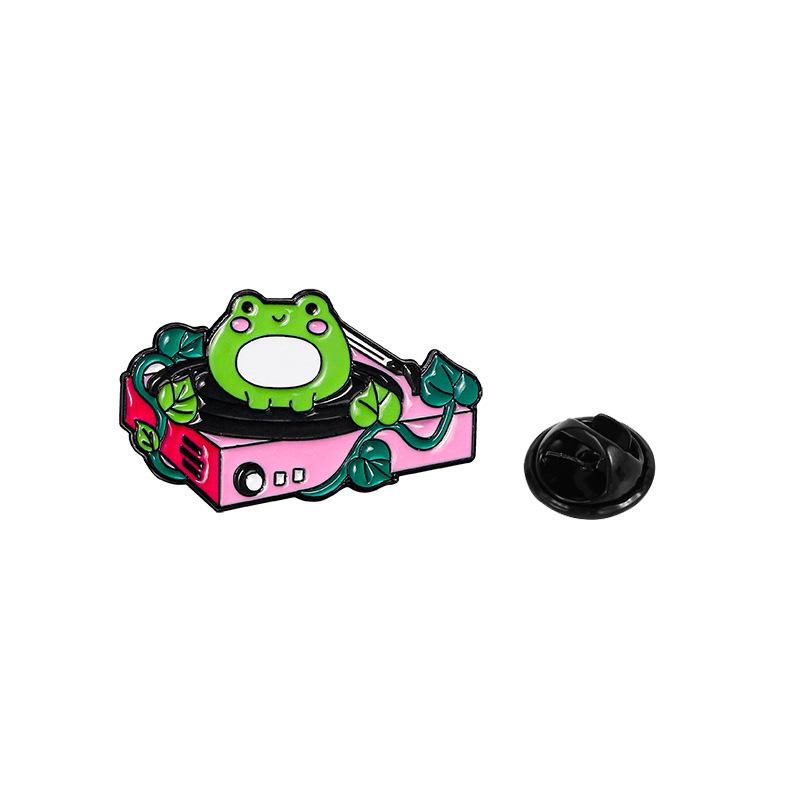 Original Cartoon Enamel Metal Brooch Cute Pink Music Theme Frog Lapel Pin for Clothes Backpack Decoration Fashion Badge Accessory