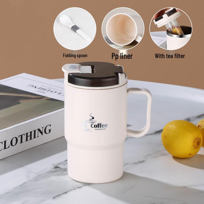 Stainless Steel Mug with Lid & Spoon - Perfect for Coffee, Tea, or Travel