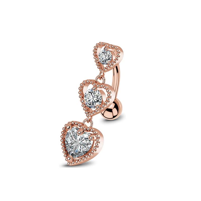 Upside Down Peach Heart Teardrop Zircon Belly Button Ring, 316 Stainless Steel Navel Jewelry