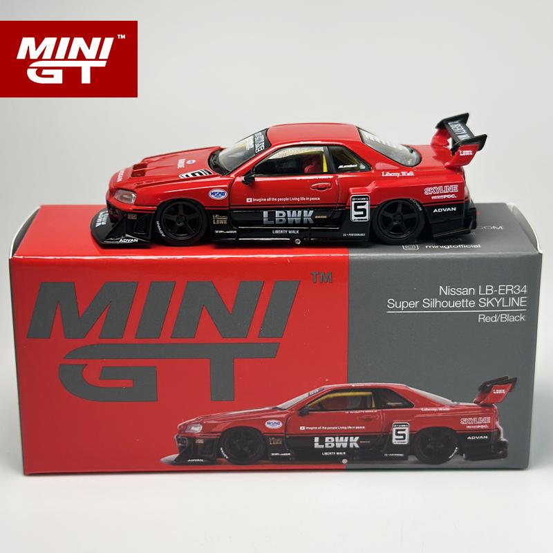 ABE4 MINIGT 1:64 Nissan ER34 LB Super Silhouette SKYLINE Rot/Schwarz MGT Leichtmetall-Automodell 843