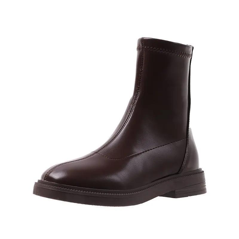 Modne botki Chelsea damskie jesienno-zimowe modne PU skóra polar ciepłe krótkie buty damskie buty eleganckie designerskie botki