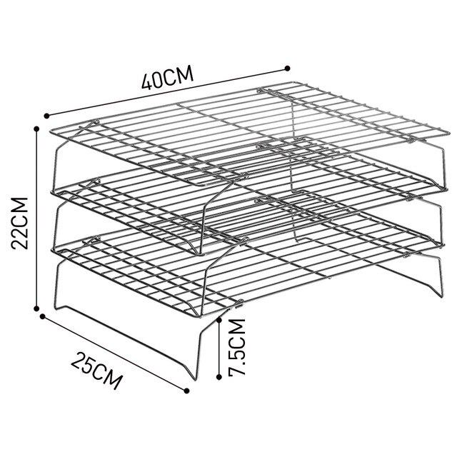 

3-х уровневая штабелируемая решетка из высокоуглеродистой стали, охлаждающая подставка для выпечки с антипригарным покрытием, пироги, печенье, хлеб, кексы чёрный