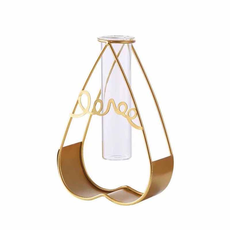 Nordic Hydroponic Metal Flower Vase Stand Transparent Glass Vase Love Gifts Desktop Household Ornament Home Office Decoration