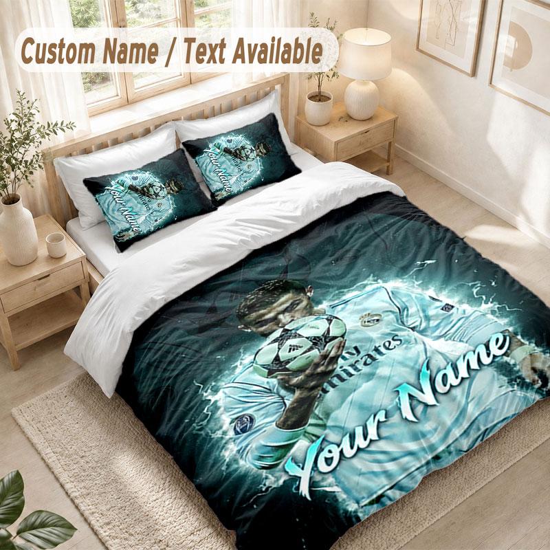 Custom Name Bedding Set 3 PiecesCristiano Ronaldo Print Duvet Cover + 2 Pillowcases Soft Bed Decor