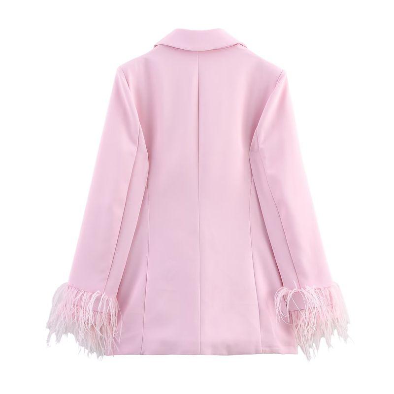 Jnleaog Spring New Arrival Women's Clothing Fashion Style Feather Suit Outwear Elegant Straight-Leg Trousers 3421324