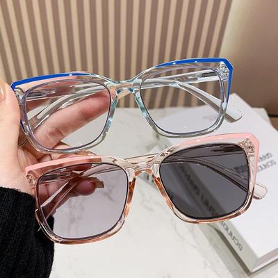 Women's Fashion Square Frame Photochromic Multifocal Reading Glasses for Distance and Near Vision