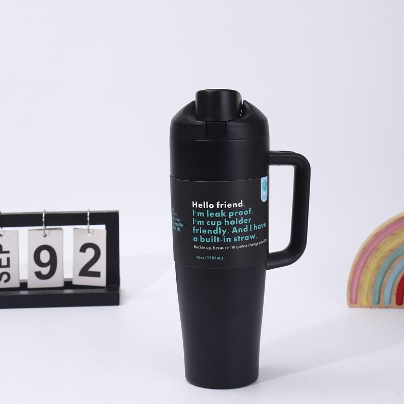 40oz Stainless Steel Travel Mug With Handle Straw Lid Vacuum Insulated Car Cup Outdoor Office Camping
