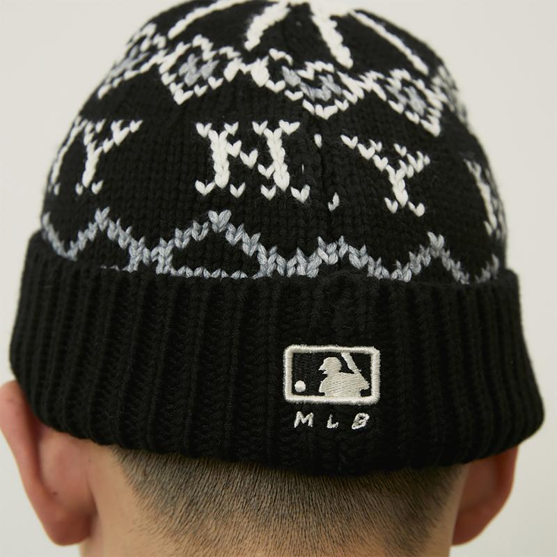 MLB Contains Wool Knitted Beanie Hat Unisex Black Fashion 3ABNBM546-50BKS