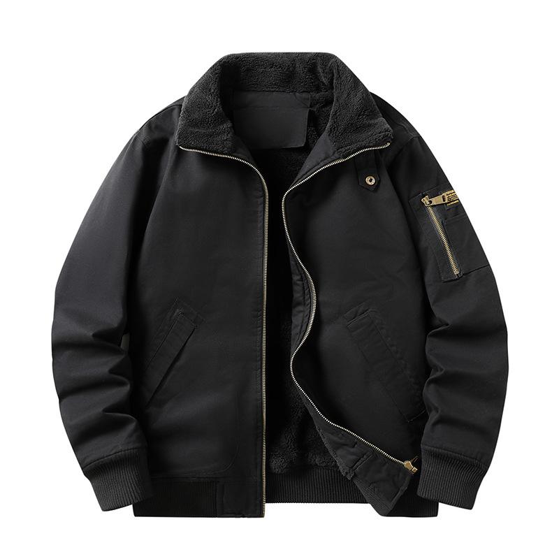 

Men s Winter Plus Velvet Pilot Jacket - Thick, Large Size, Cotton Lapel Coat XL чёрный
