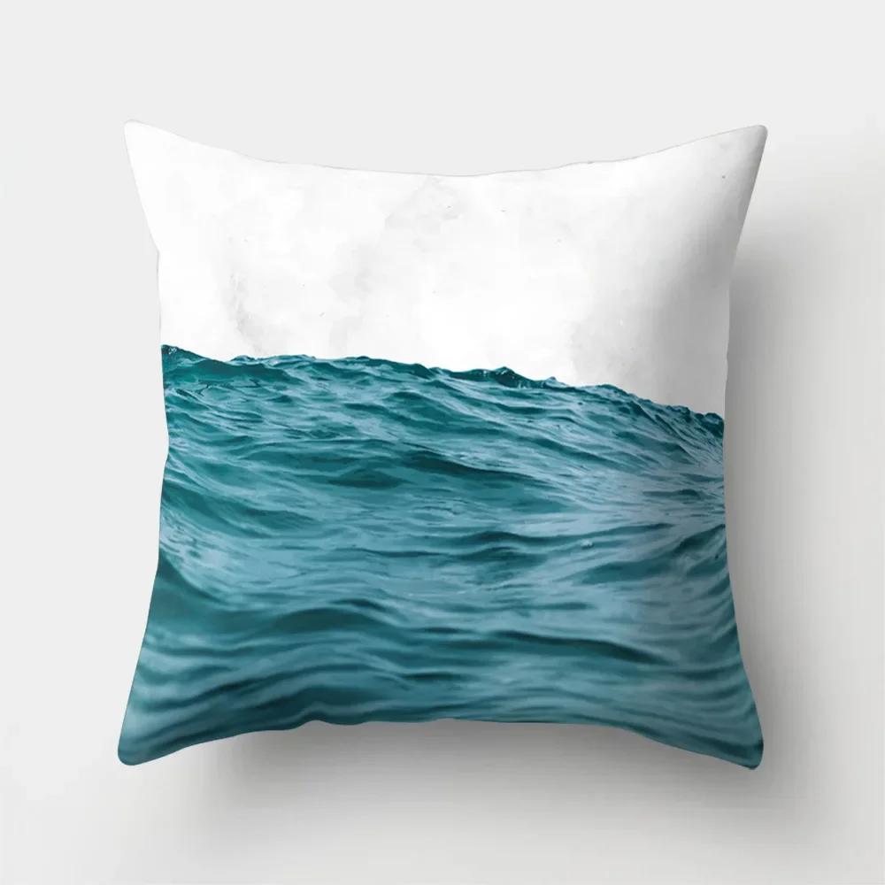 Sea Waves Beach Pillowcase Office Cushion Creative Home Car Sofa  Lumbar Cushion Cover Sea View Decor Pillow Case 45x45cm