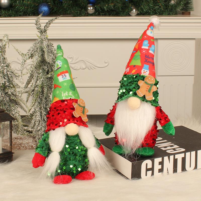 Christmas Gingerbread Man Faceless Doll Ornament Sequined Hat Rudolph Doll Christmas Window Ornament