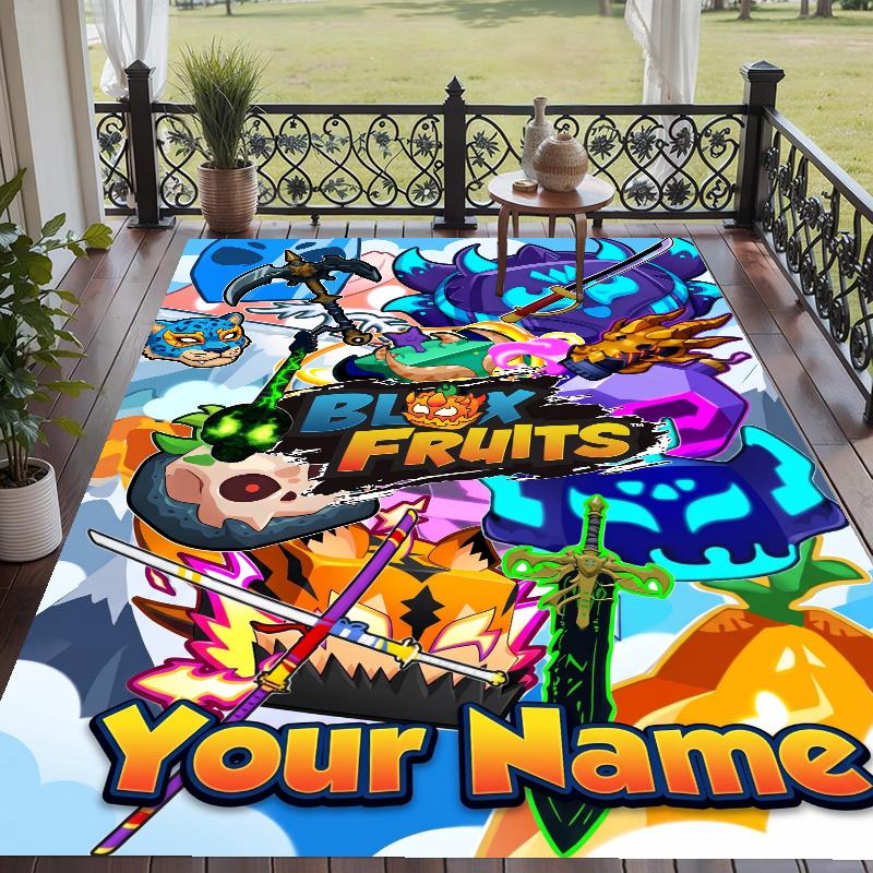 Custom Name Blox Fruits Crystal Velvet Floor Rug Personalized Text Soft Carpet Home Decor