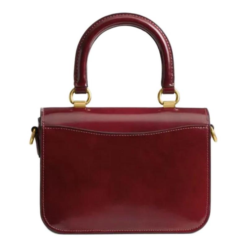 Coach Rogue 22 Branded Push Lock Closure Calfskin Crossbody Shoulder Tote Small Women's Dark Ruby