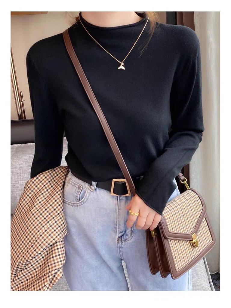 Women's 100% Superfine Merino Wool Ribbed Roll Neck Sweater - Long Sleeve Base Layer (8806)