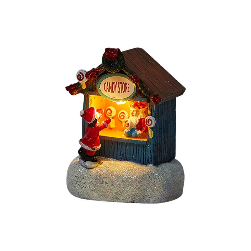Glowing Christmas Village Houses Luminous Resin Miniature Santa Shop Scene Lighting Creative Holiday Christmas Holiday Supplies