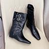 Cowhide Pointed Thick-soled Wedge Heel Removable Western Boots for Women 2025 Autumn and Winter New Pointed Women's Fashion Boots for Women