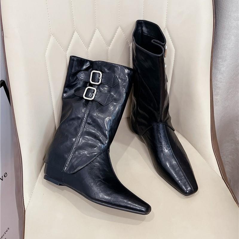 Cowhide Pointed Thick-soled Wedge Heel Removable Western Boots for Women 2025 Autumn and Winter New Pointed Women's Fashion Boots for Women