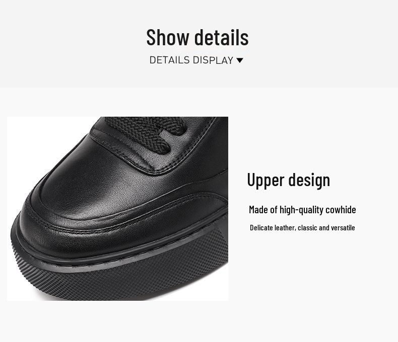 Men's 2025 Autumn Cowhide Leather Casual Sneakers with Thick Soles