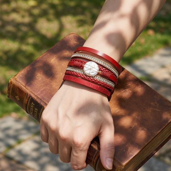 Damen Geflochtenes Armband Verstellbares Design Imitation Perlen Strasssteine Dekor Sicheres Verschluss Armband Handgelenk Accessoire