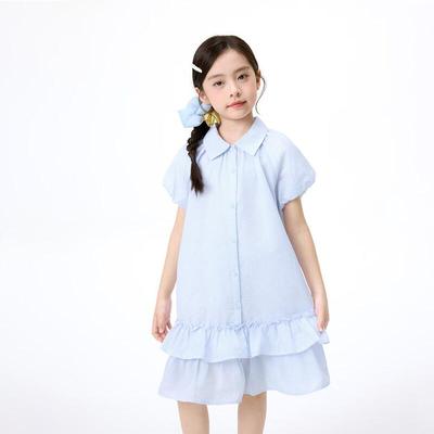 Girls' Casual Puff Sleeve Shirt Dress