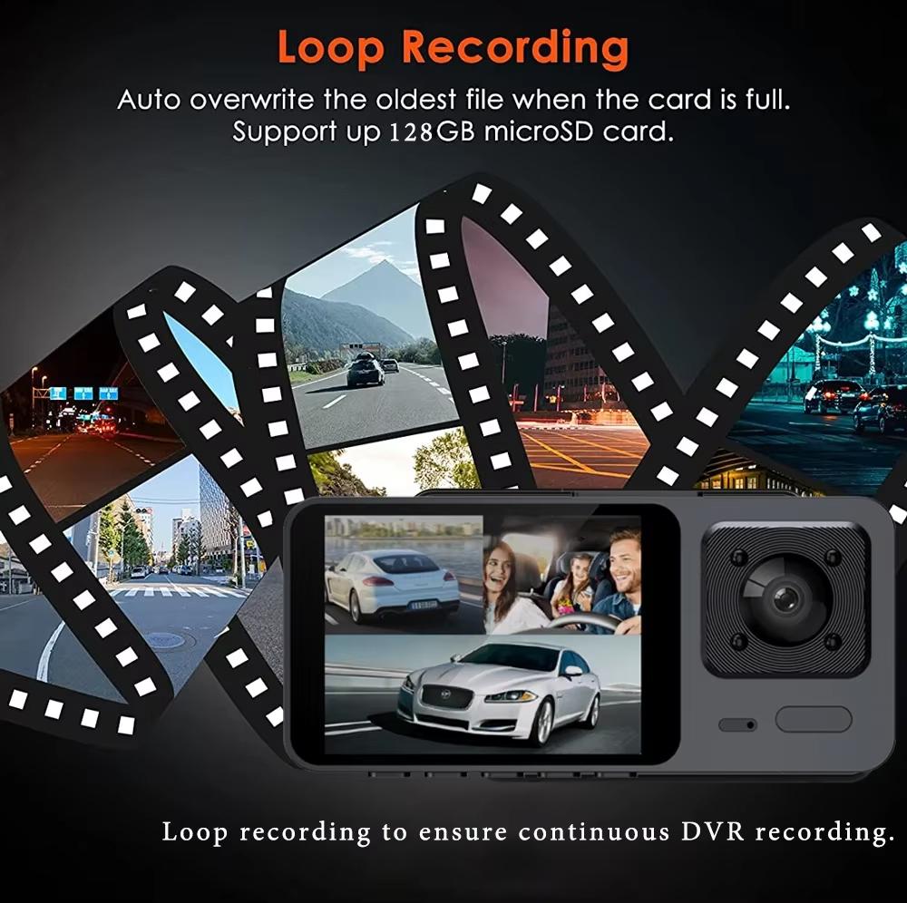 3 Channel Car DVR Three Way Dash Cam Inside Vehicle Camera DVRs Recorder FHD 1080P Video Mini Registrator Dashcam Camcorder