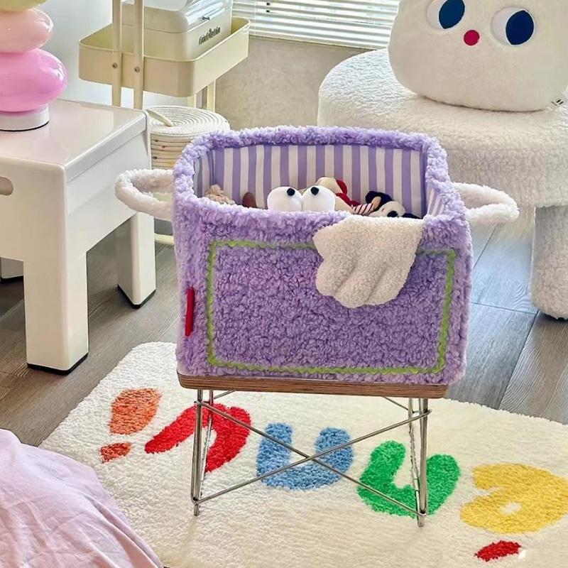 1pc Flannel Toys Storage Basket Foldable Cartoon Storage Basket Large Capacity Snacks Toys Sort Box Laundry Basket Toy Organizer